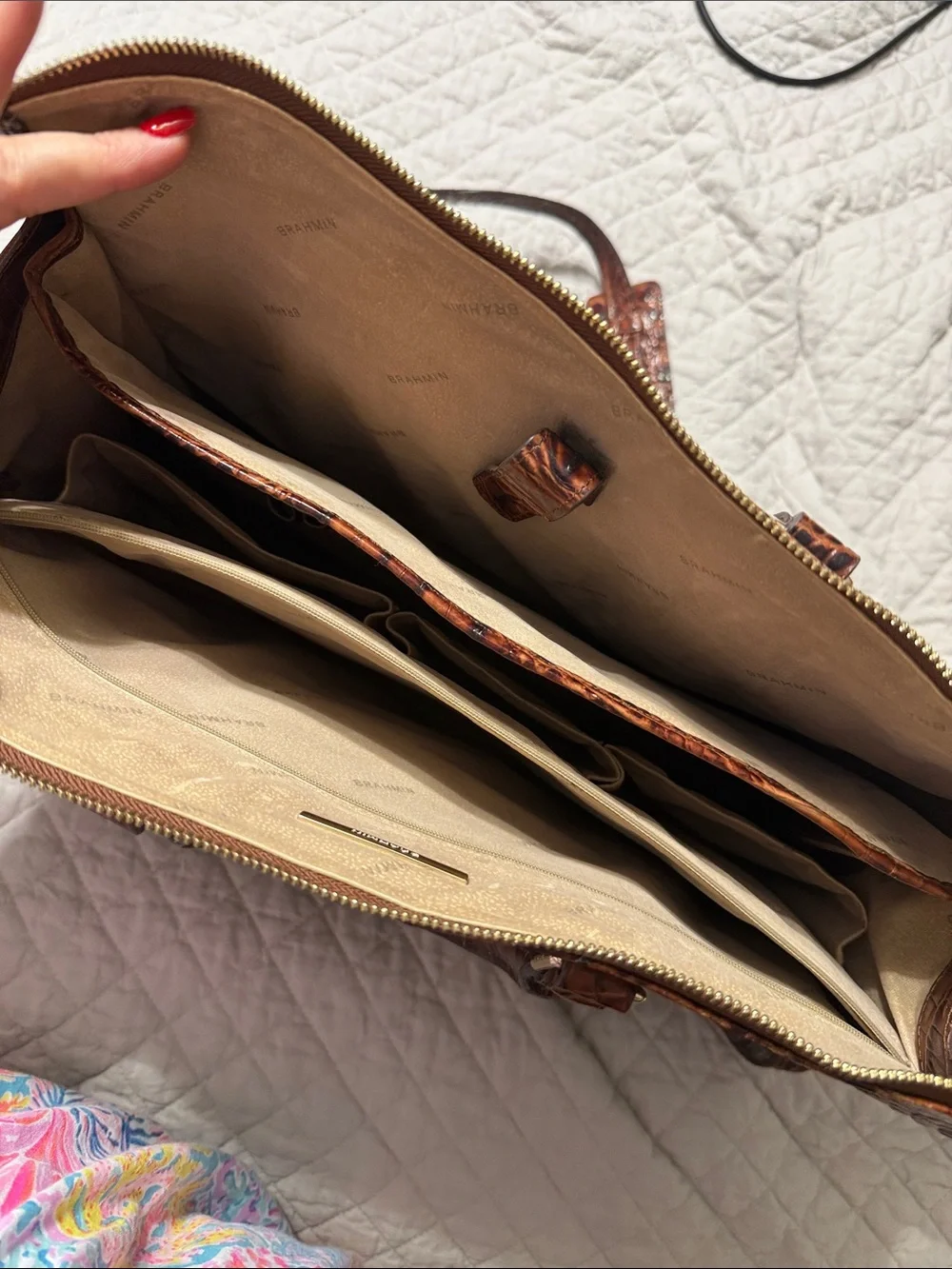 Brahmin Melbourne pecan  Croc-Embossed Leather Laptop Tote